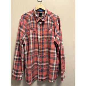 The North Face Shirt Mens Size XL Red Gray Plaid Flannel Button Up Long Sleeve